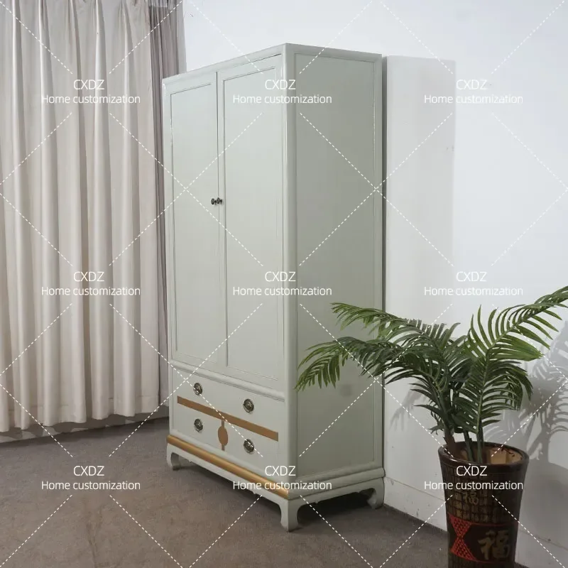 Chinese retro all solid wood simple white bedroom large capacity storage wardrobe locker decorative cabinet furniture