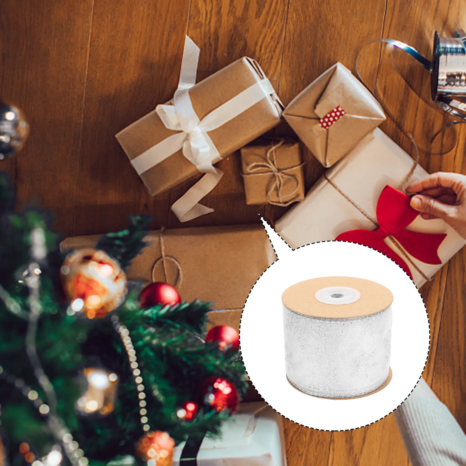 1 Rolka Przezroczystej Taśmy Brokatowej z Motywem Płatków Śniegu, Elegancka i Elastyczna, Idealna do Pakowania Prezentów Świątecznych, Dekoracji, Kokardek, Butelki Wina, Choinki