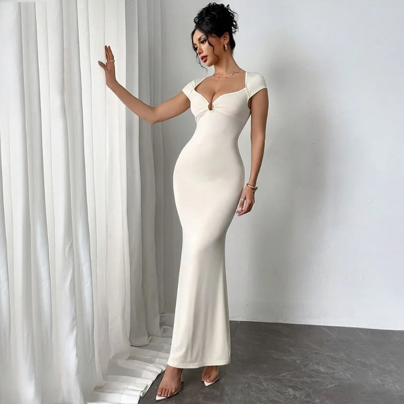 Phantasy Sexy, figurbetontes Kleid, elastisch, schlank, One-Step-Kleider, elegant, solide Bürodame, modisch, Rundhalsausschnitt, kurze Ärmel