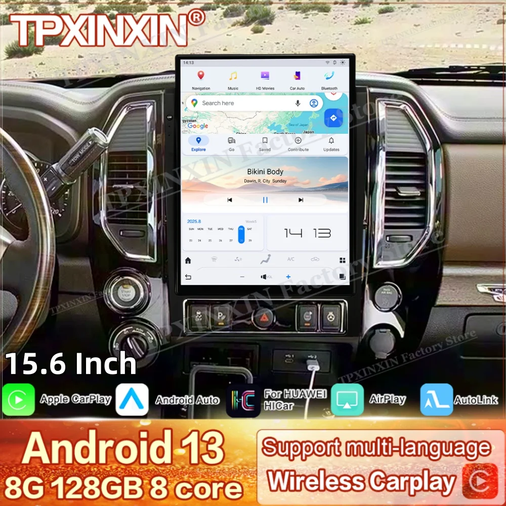 

15,6-дюймовый мультимедийный приемник Qualcomm Android 13 для Nissan Titan 2020 ~ 2025, GPS-навигация, аудио, автомобильное радио, видео, стереоприемник, головное устройство