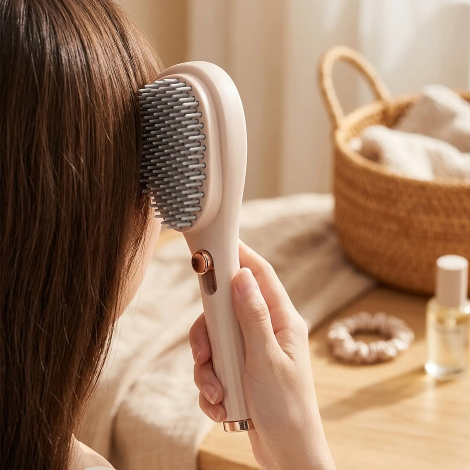 Massage Hair Brush Anti Static Self Cleaning Comb Scalp Stimulation Tool for Home Travel Office Use for All Hair Types