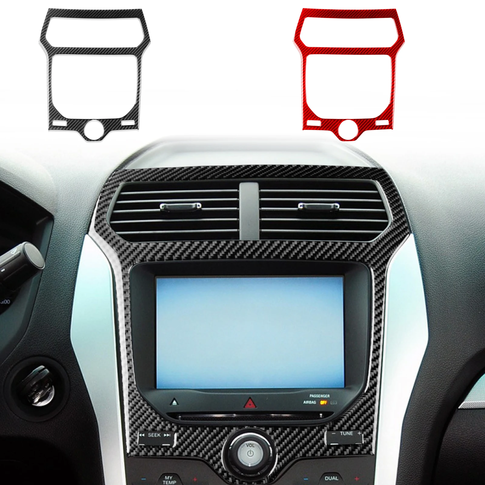 لفورد اكسبلورر 2011 — 2014 اكسسوارات السيارات ألياف الكربون وحدة التحكم المركزية CD راديو لوحة الغطاء الداخلي تعديل ملصق الكسوة