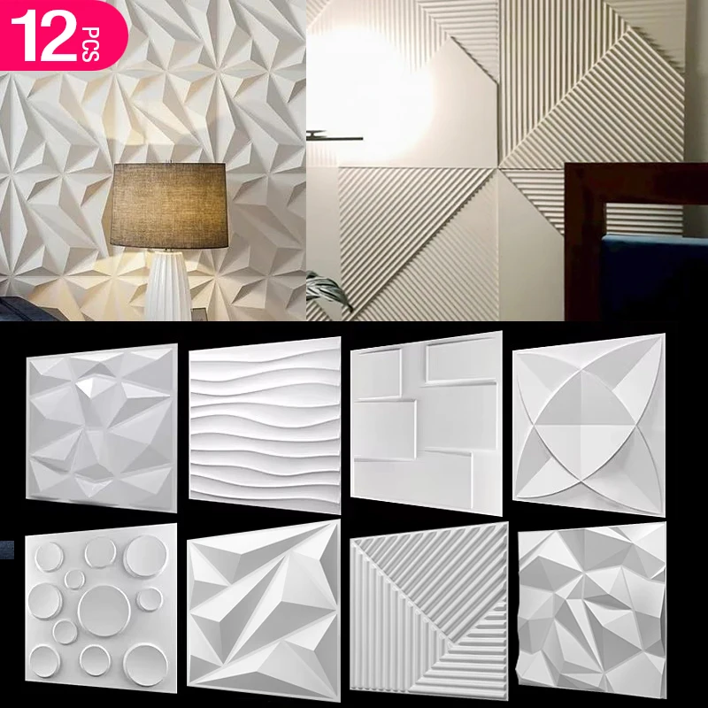 12 Pcs Decorative 3D Wall Panels in Diamond Design Matt White Wallpaper Mural Tile-Panel-Mold 3D wall stickers bathroom kitchen