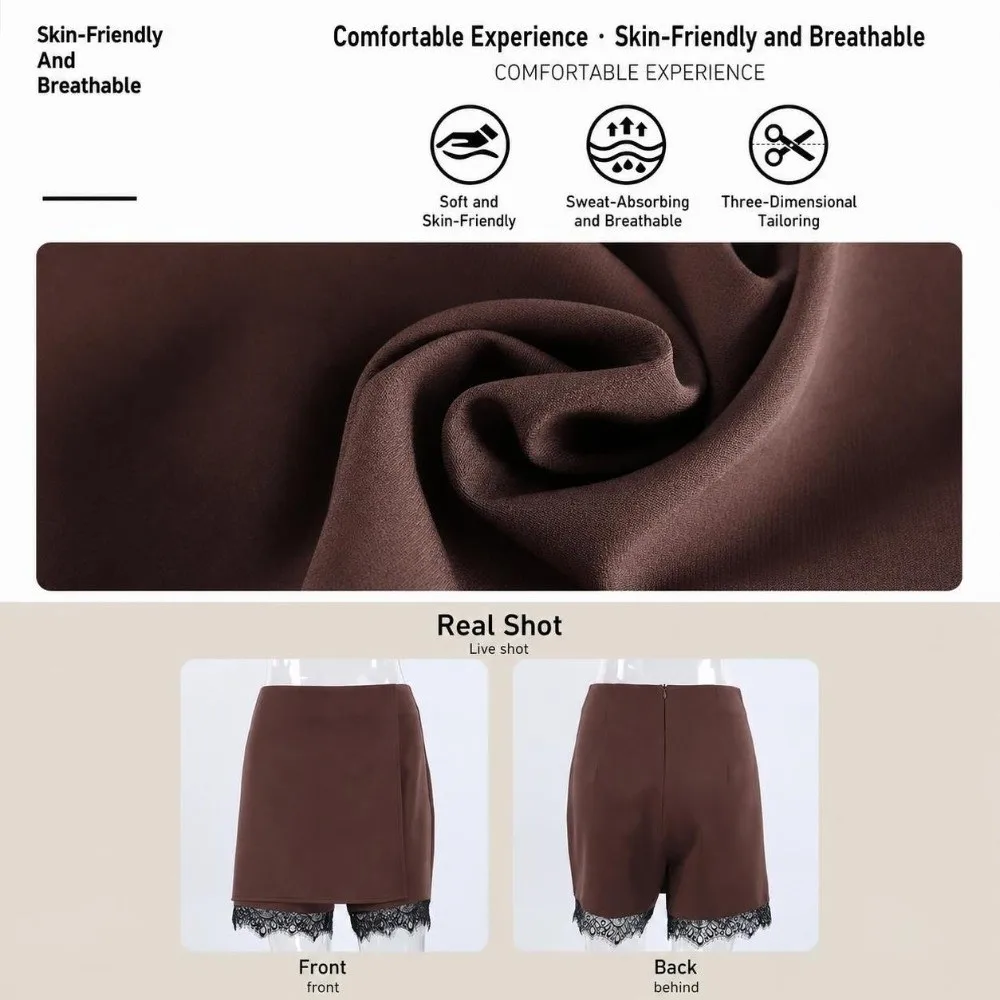 High Waist Women Lace Culotte Splice Design Autumn Winter Wide Leg Short Wide Leg Cut Lace Craft Ladies Short Pant Shopping Trip