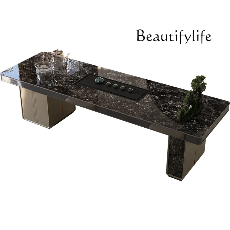 Nordic high-end rock slab tea table, household simple solid wood coffee table