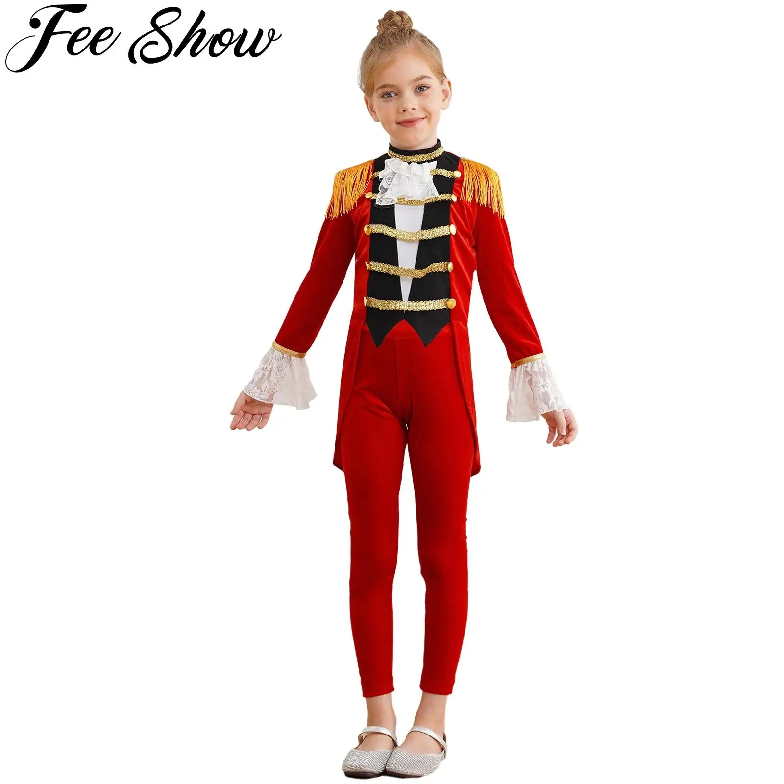 

Girls Circus Ringmaster Magician Cosplay Costume Velvet Long Sleeve Tailcoat with Pants Halloween Carnival Lion Tamer Dress Up