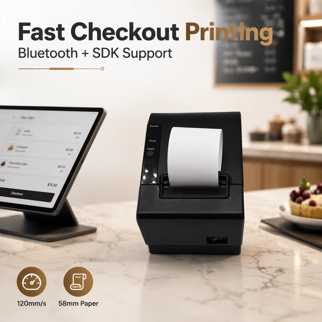 58mm Thermal POS Receipt Barcode Printer with Auto Cutter Cash Drawer Wireless Bluetooth USB Lan Bill/Invoice Printing Machine