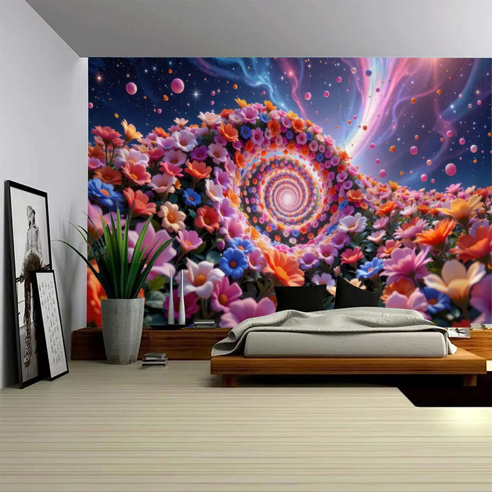 Vintage Flower Starry Sky Mandala Tapestry - Bohemian Brick Wall Background Wall Hanging for Home Dormitory Decoration