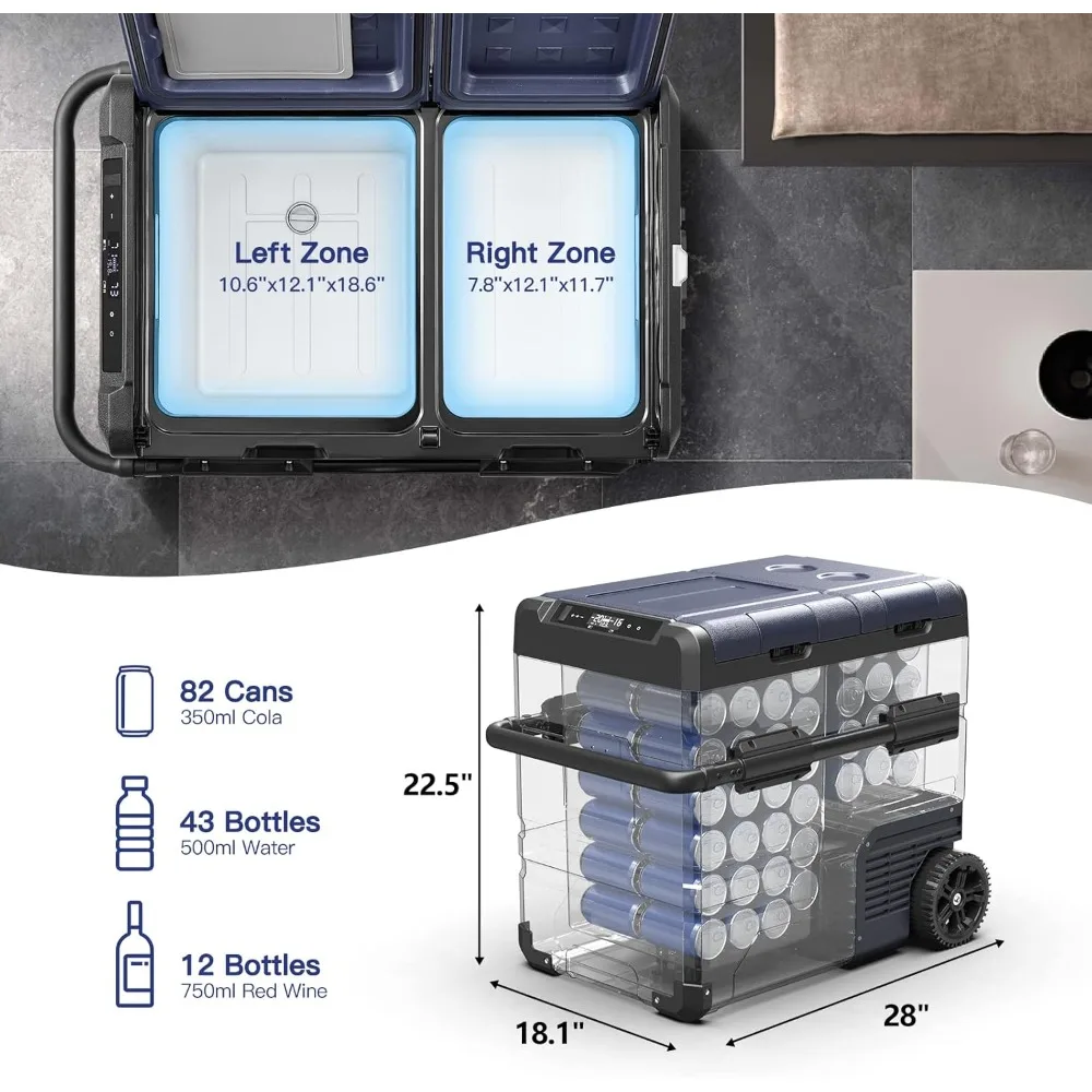 12 Volt Car Refrigerator,59 Quart (55L)12v Portable refrigerator,Car Fridge Freezer,-4℉-68 Car Cooler Dual Zone Control(2 Doors)