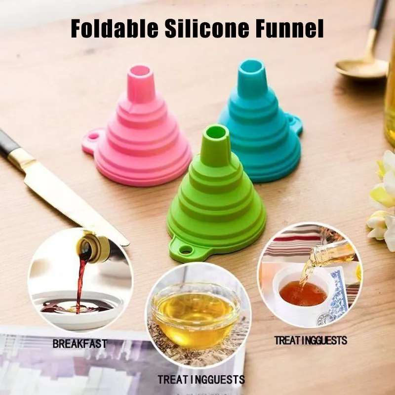 

1PC Household Telescopic Funnel Kitchen Packaging Resistant High Temperature Silicone Liquid Funnel Mini Folding Funnel