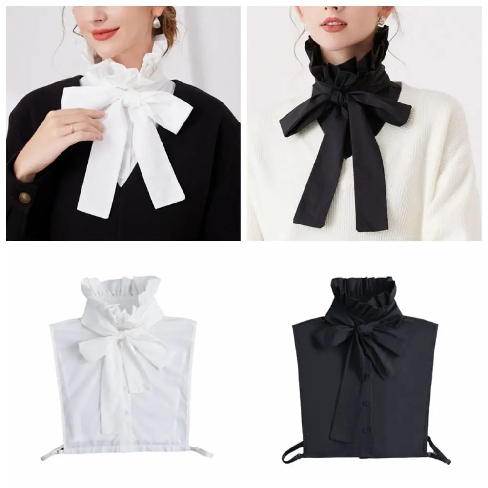 Nuova decorazione con fiocco in cotone con volant, colletto finto nero staccabile, camicia bianca, colletto falso da donna