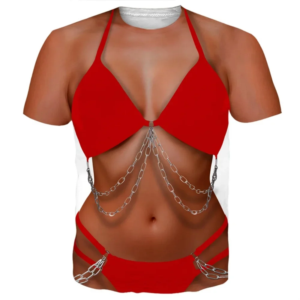 Lustige Bikini-Grafik-T-Shirts für Herren, 3D-Druck, Fake-Abdominalmuskeln, Kurzarm-T-Shirt, Damen-Cosplay-Kostüm, Neuartige T-Shirts – Detail 10