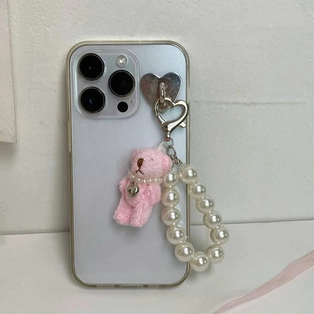 New Imitation Pearl Teddy Bear Mobile Phone Chain Gift Hanging Ornament Pendant Handbag Pendant Keychain Women Girls view 5