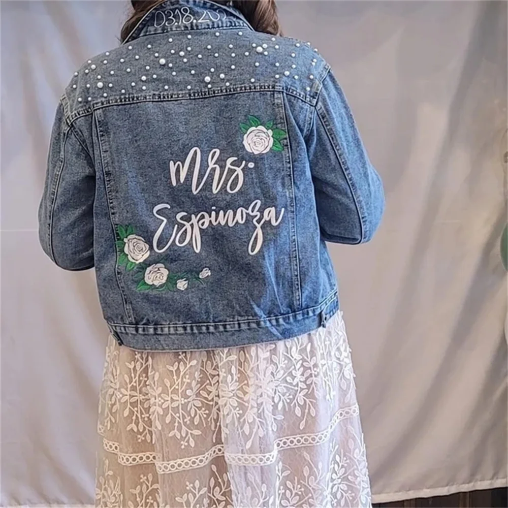 Embroidered Bride Denim Jacket / Bride Jean Jacket / Custom Denim Jacket / Pearl Bride Denim Jacket / Wedding Jean Jacket / Rose