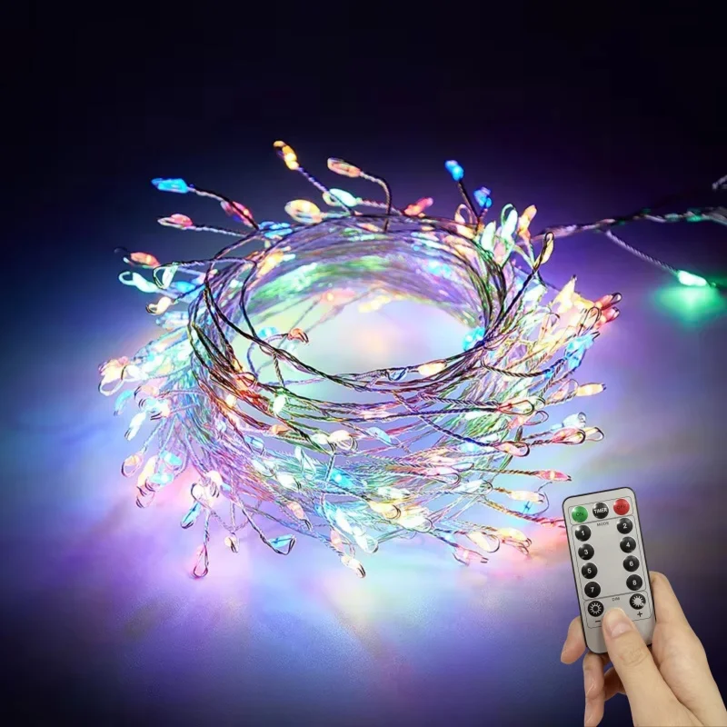 Christmas Decor LED Firecracker String Lights with Remote Control USB Powered for Wedding Party Halloween Garland Fairy Lights