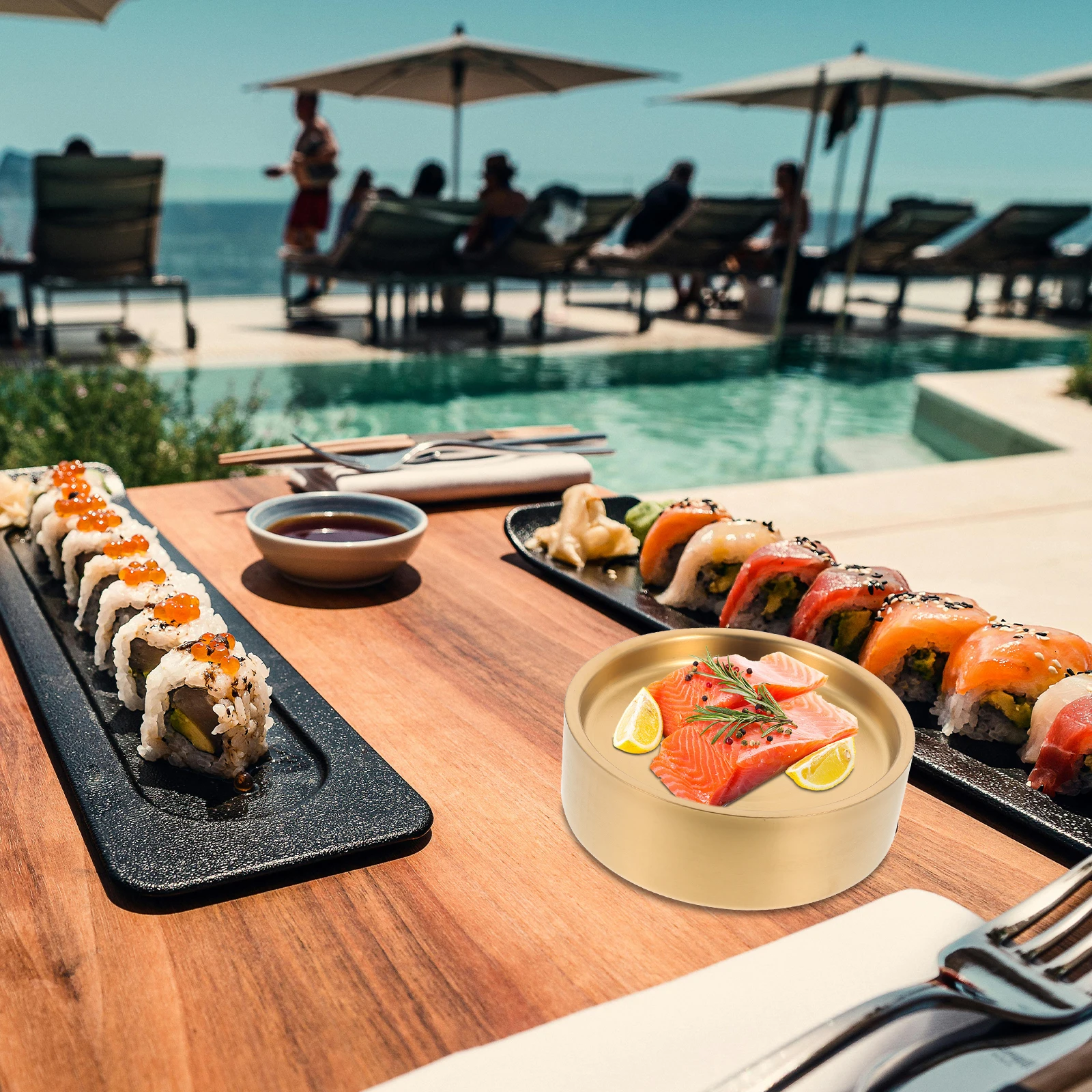 

Sashimi Plate Stainless Steel Japanese Design Sushi Serving Plate for Home Restaurant Use Multi-Function Food Display Dish