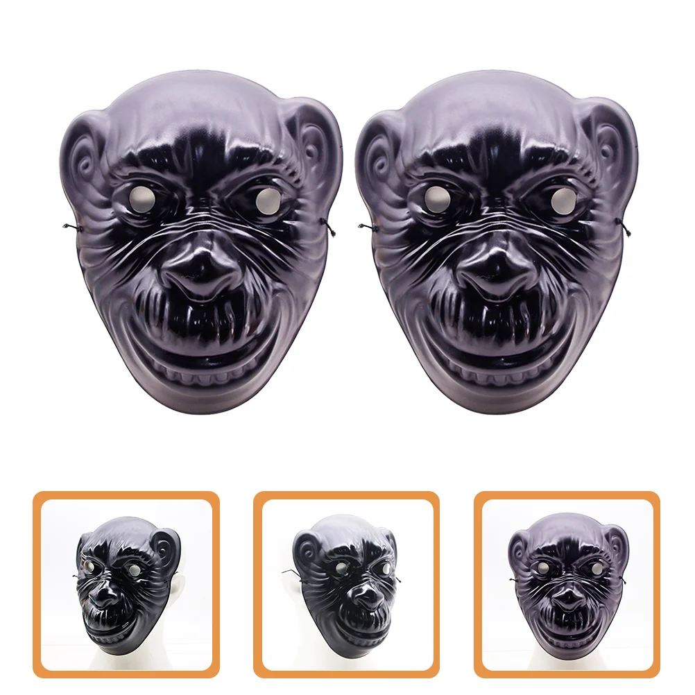 2 Pcs Mask Gorilla Chimpanzee Costume Aldult Demon 2100X1800X600CM Monkey Head Black Halloween Man