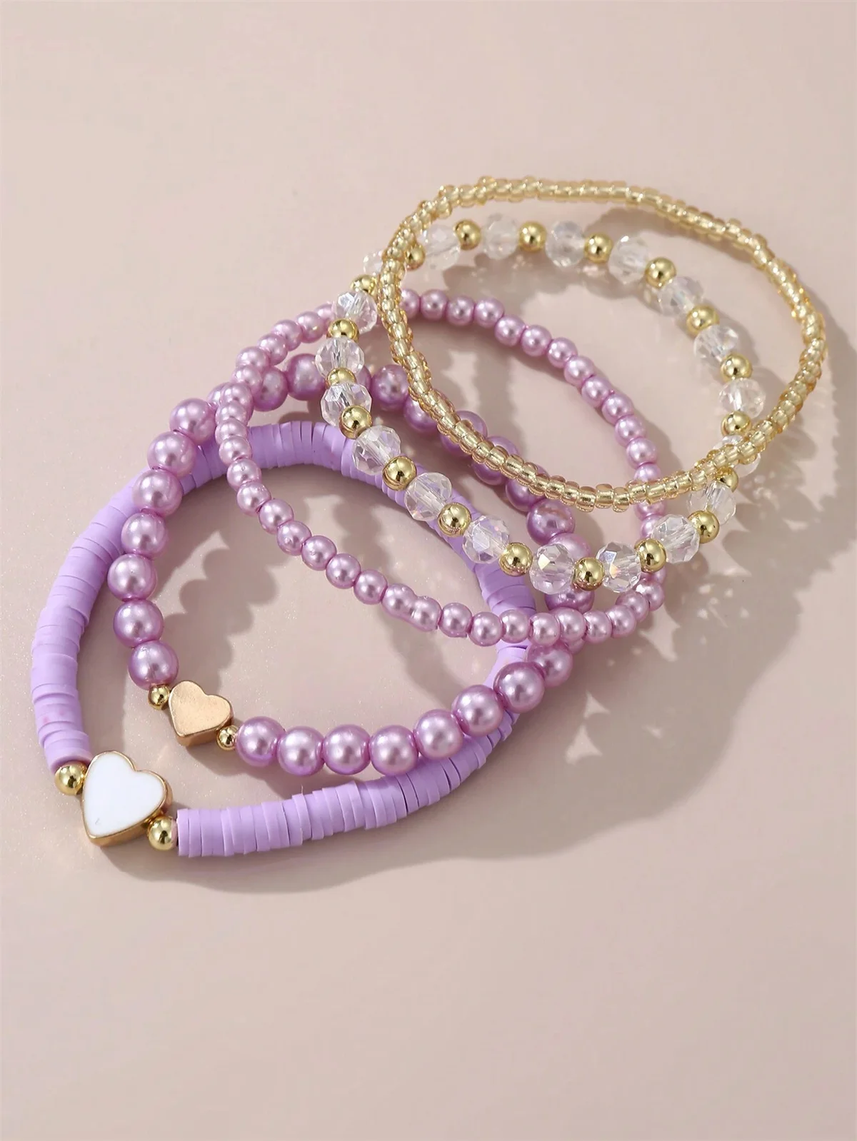 5pcs Pink Heart Kids Bracelets Set Princess Girls Daughters Bracelet Gift Colorful Dreamy Multilayer Beads Jewelry Gifts view 6