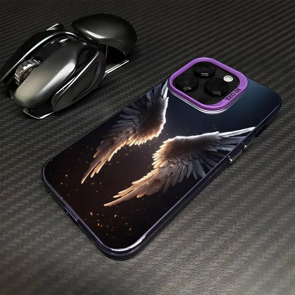 حافظة هاتف Dark Wings لهاتف iPhone 16,15,14,13,12,11,Mini,Pro,MAX غطاء مقاوم للصدمات باللون الأرجواني غير اللامع