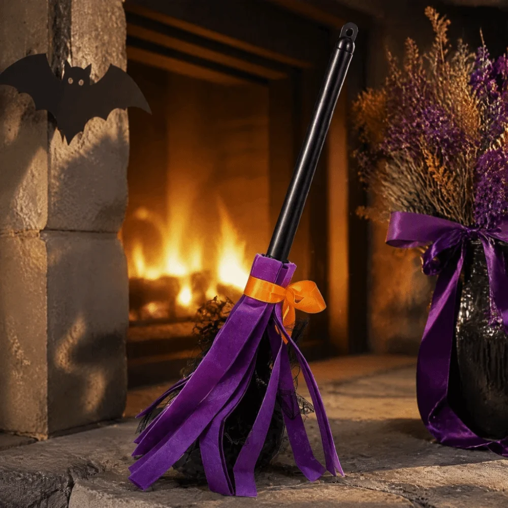 Sound Activated Halloween Witch Broom Moving Broomstick Plastic Witch Broomstick Floating Broomstick Electric Rotating