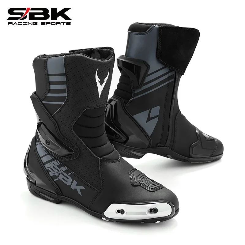 

SBK Motorcycle Boots for Men Leather Protective Anti-slip Wear-resistant Breathable Outsole TPU Reinforced Protection