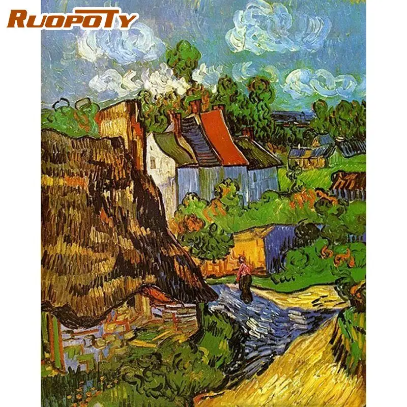 

RUOPOTY Picture Painting By Numbers 40x50cm Van Gogh House Acrylic Coloring By Number Handicrafts For Home Decors Diy Gift