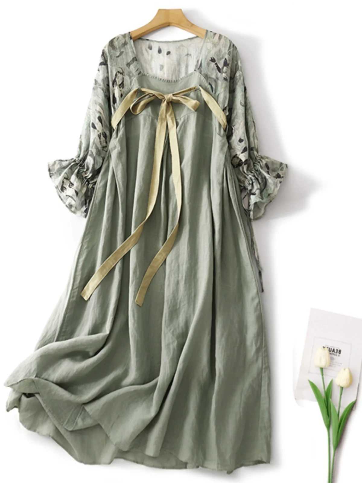 Ele 伝統的な中国風プリント マキシ丈スカート レディース 夏用 レギュラーウェア 新作 スレ ナショナルトレンド スプライシング フローティングロングスカート