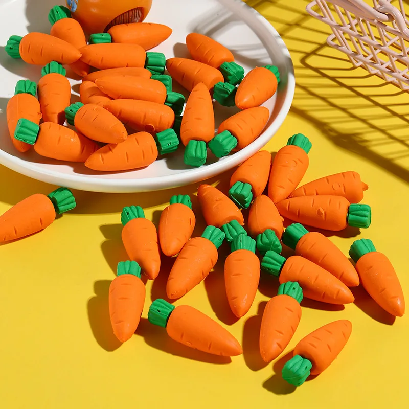 5 Pieces/lot 3D Cute Eraser Cartoon Carrot Creative Vegetable Eraser Children’s Stationery Painting Sketch Kawaii Eraser