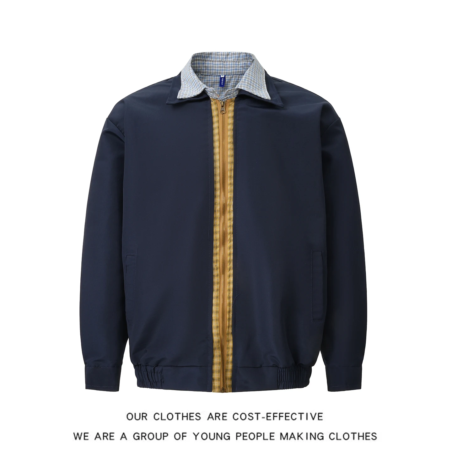 

Мужская куртка-харрингтон в американском стиле, синяя, в клетку, с эффектом двухслойности, в стиле ретро, с дизайнерским акцентом