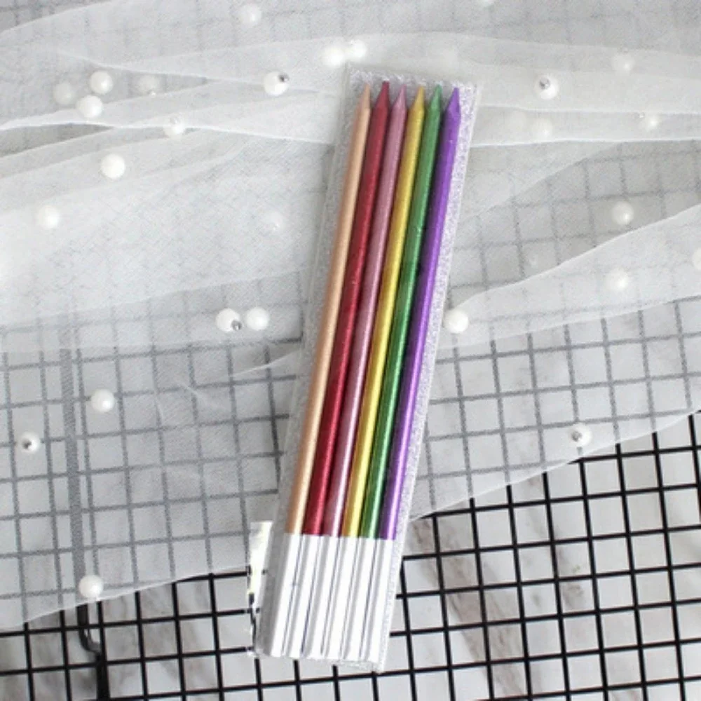 6 stücke Lange Bleistift Geburtstag Kerze Kuchen Dekorieren Lieferungen Kreative Party Bunte Kerze Kuchen Topper Set Backen Dekorationen Werkzeug – Detail 1