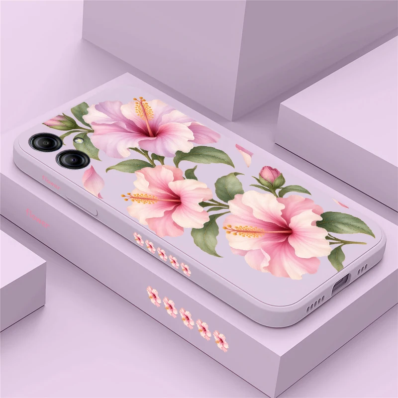 Cartoon Pink Flower Phone Case For Samsung Galaxy A60 A30 A20 A50 A10 A07 A06 A05 A04E A03S A02 Anti Scratch Silicone Cases Etui
