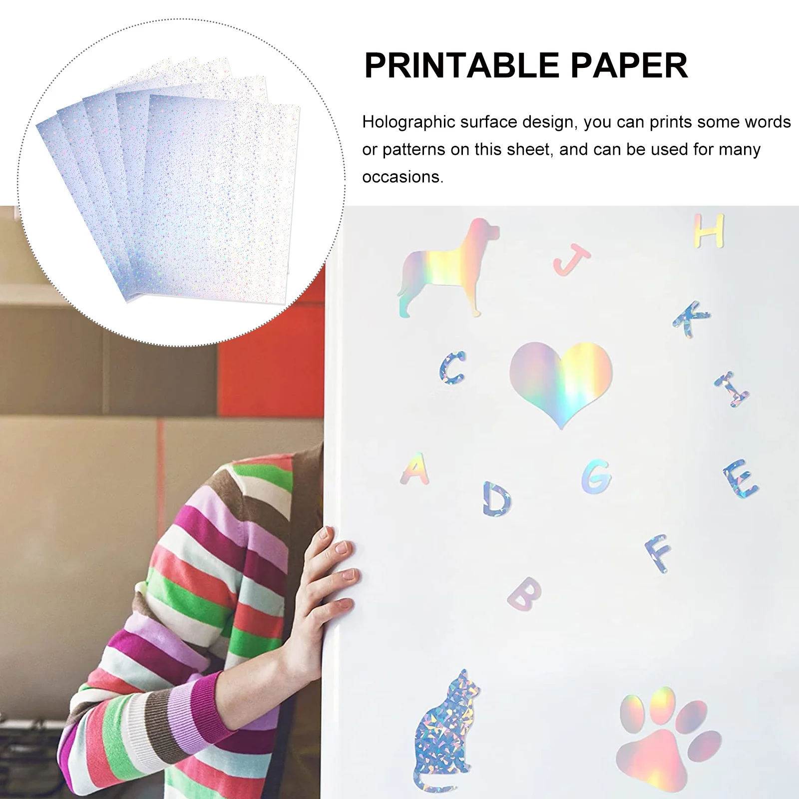 

20 Sheets Printable Holographic Sticker Paper for Printer Shiny Label Paper for Crafts Price Tags Art Projects Multipurpose Use