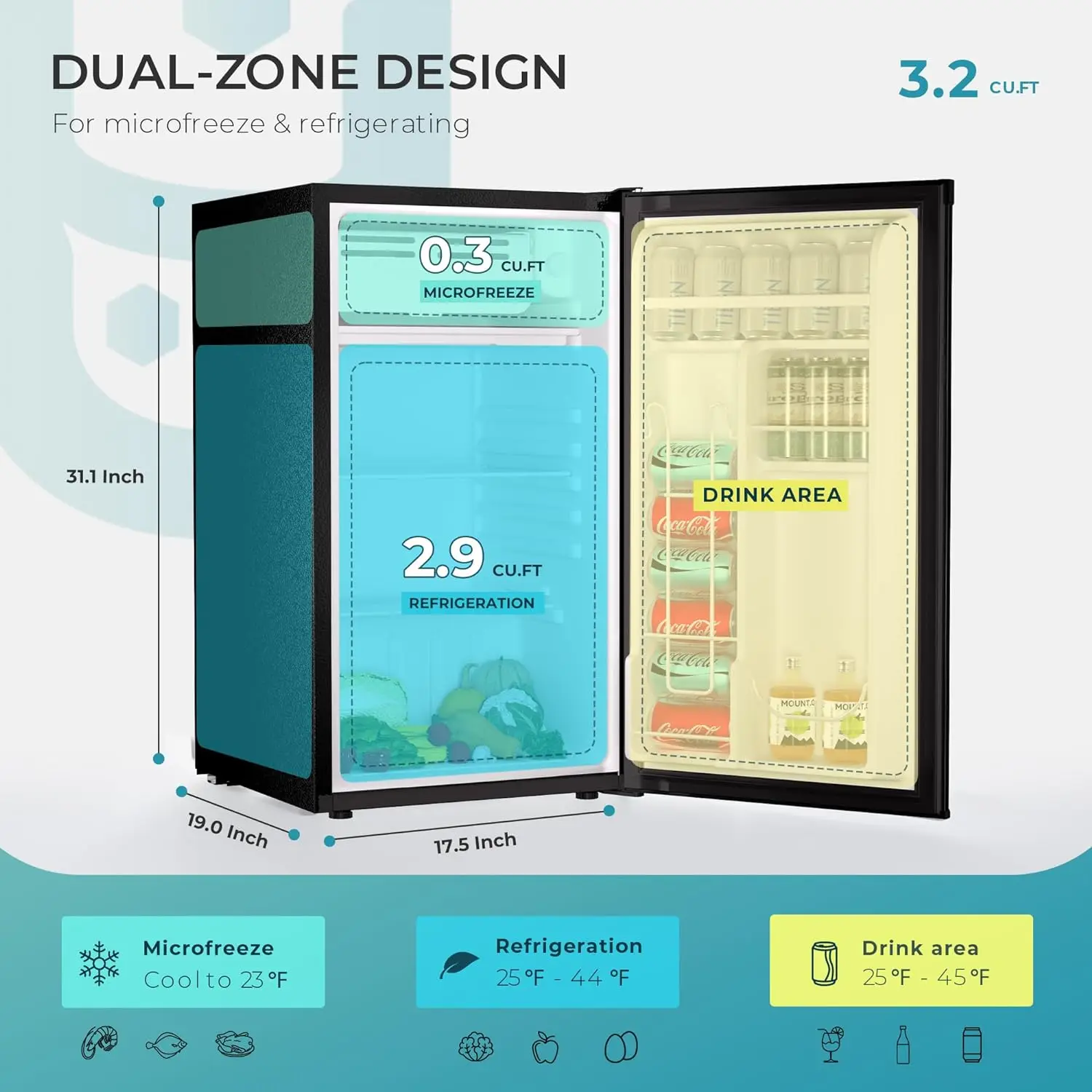 New 3.2 Cu.Ft Mini Fridge with Freezer, Single Door Compact Refrigerator, Adjustable Thermostat, Mini Refrigerator Energy Saving