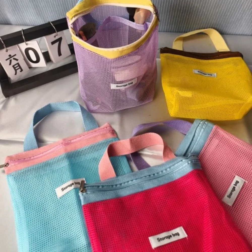 Bag Large Capacity Mesh Makeup Bag Drain Holes Transparent Toiletry Bag Breathable Portable Vibrant Bright Color Bag Travel