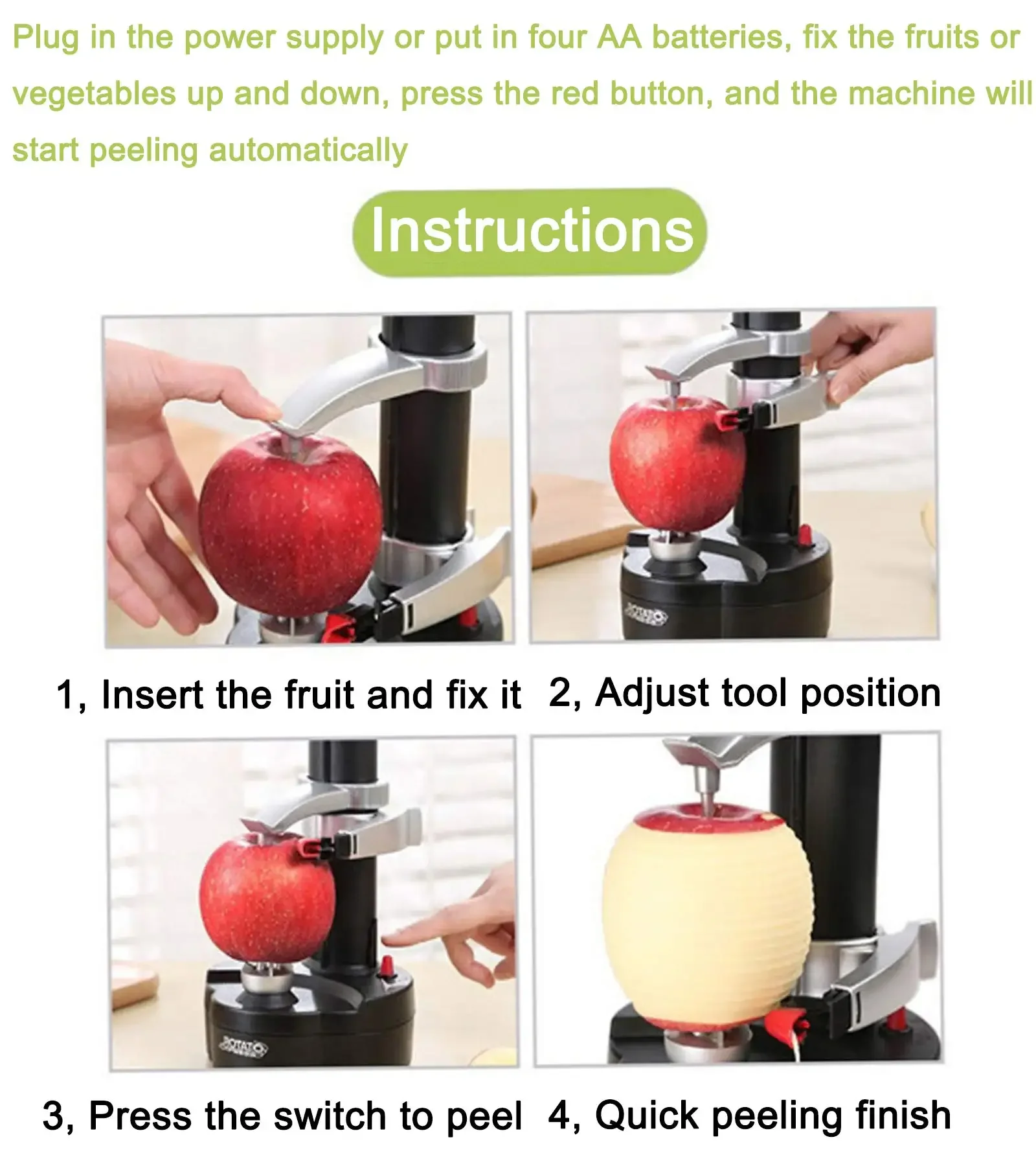 Houselin Éplucheur de pommes électrique Éplucheur de pommes automatique pour fruits et légumes