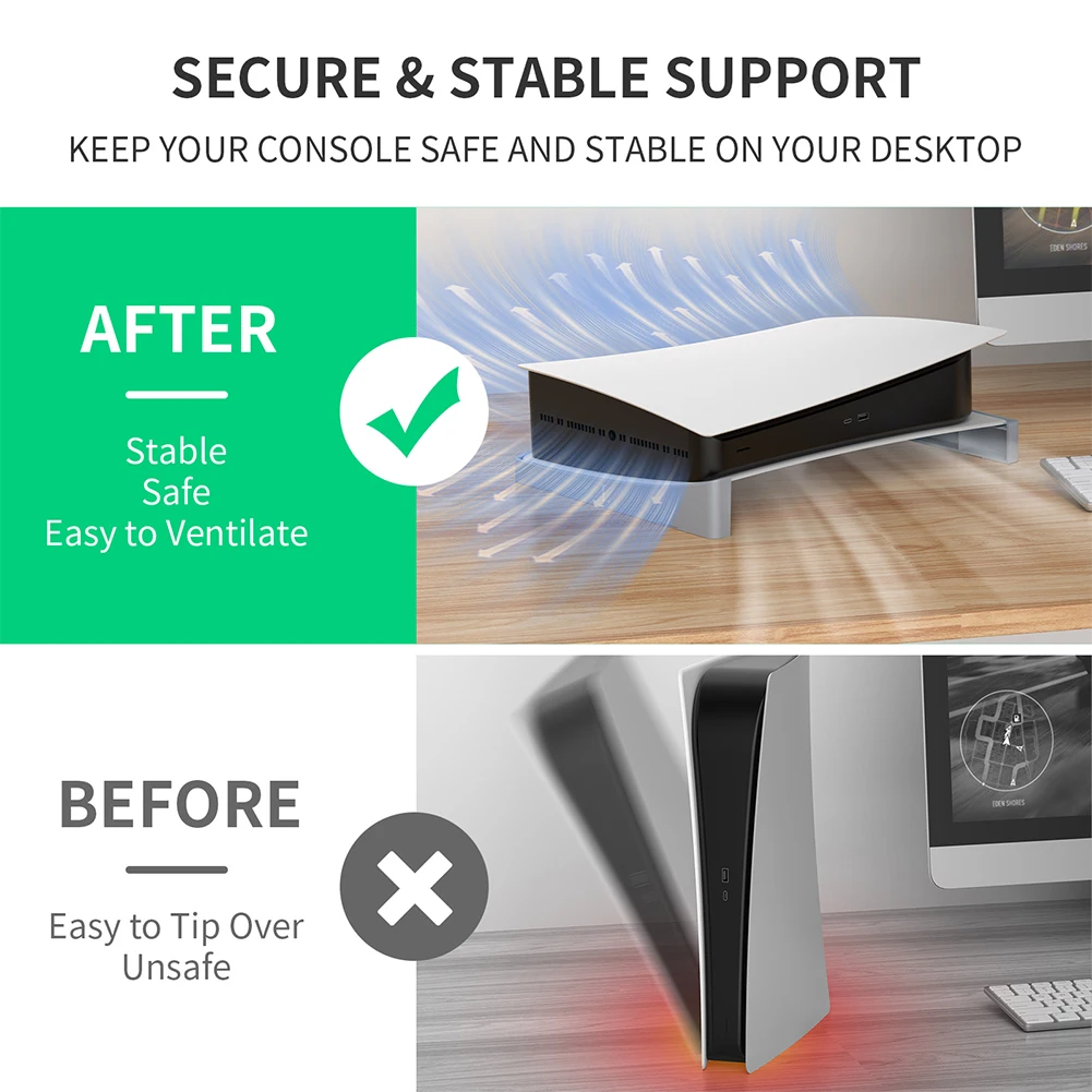 Supporto per console orizzontale Supporto per base per console di gioco Supporto per console di gioco Supporto da scrivania Rack di stoccaggio per disco PS5 ed edizione digitale