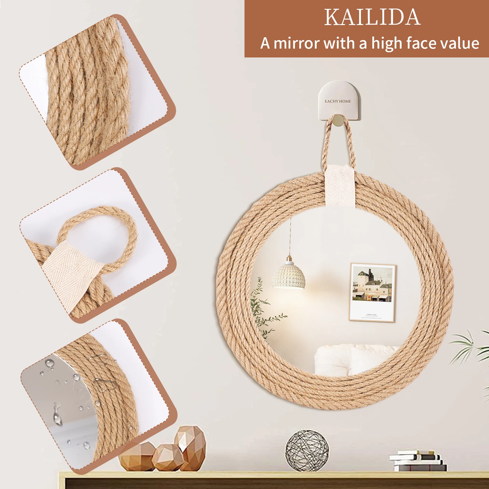 Nordic hand-woven decorative hanging mirror creative hanging wall sofa porch homestay style background wall decor makeup mirror