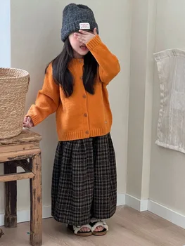 Boys Girls Autumn Sweater 2025 New Korean Fashionable Kids Spring Fall Winter Solid Color Single Breasted Knitted Cardigan 3