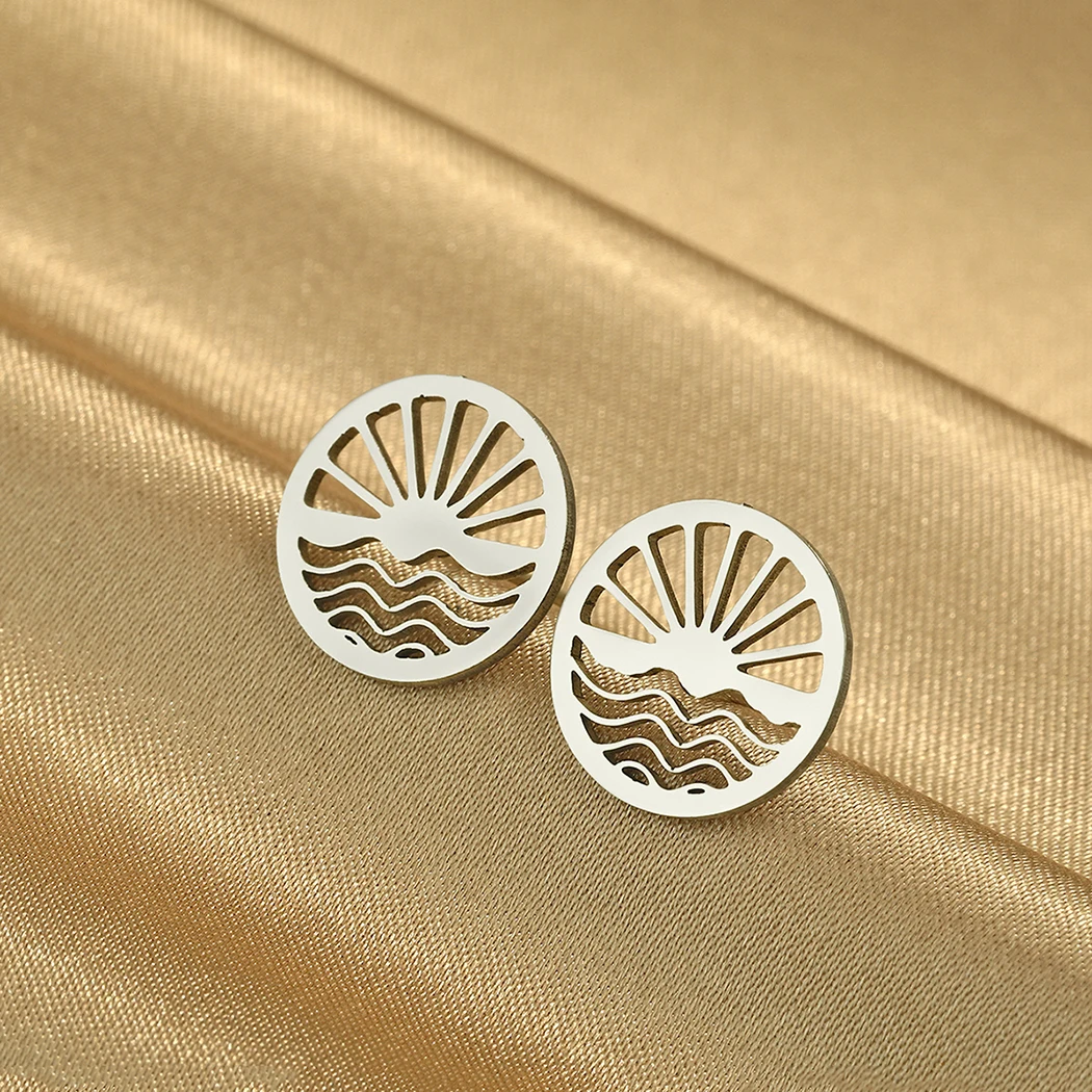 Todorova Stainless Steel Sunset Waves Stud Earrings for Women Men Simple Jewelry Fashion Party Birthday Gift