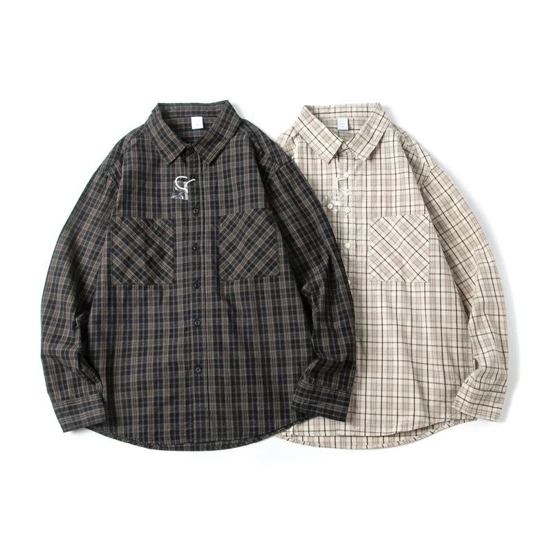 

Street Sle Plaid Long Sve irt ex Loose Casual Coat Couples Wear Cotton Retro BF Sle Color Blo Men's Women's irt