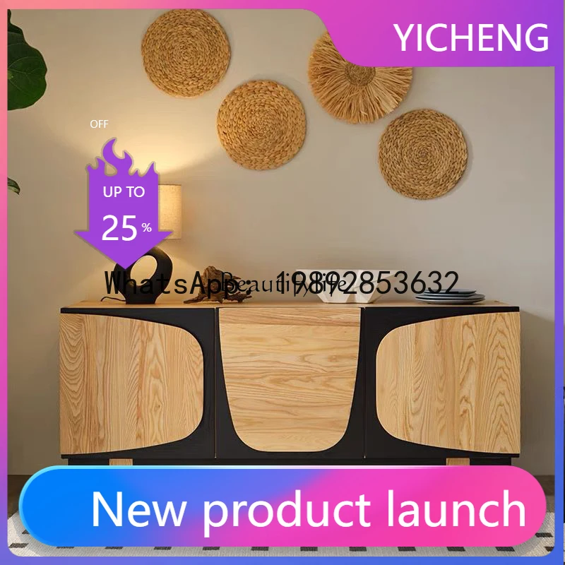 

QQ Medieval style dining side cabinet ash wood household large apartment living room storage cabinet