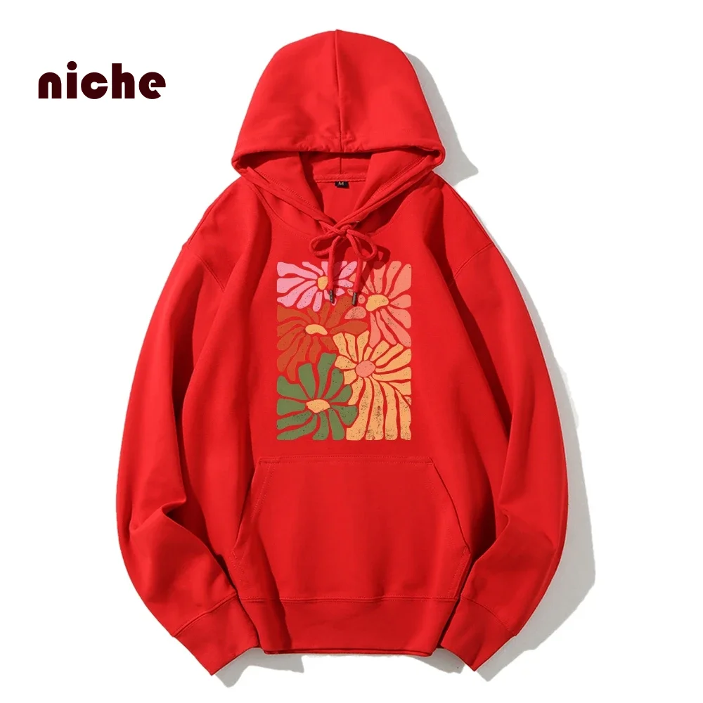 

Casual Loose Hooded Sweater Pure Cotton High Quality Color Petal Splicing Printing Y2k Style Fashion Trend New Hoodie Sweatshirt