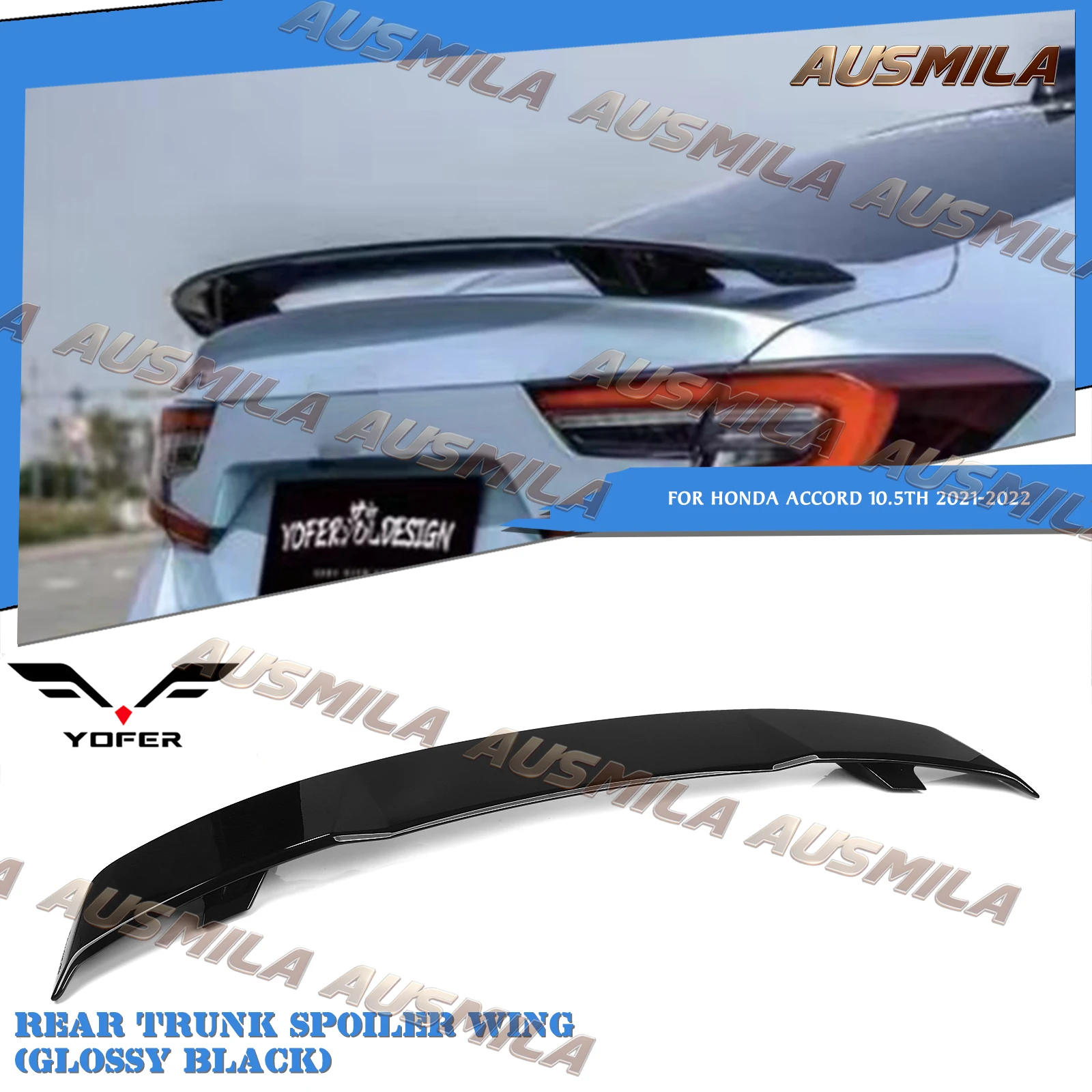 Car Rear Spoiler Roof Wing Tailgate Lip Flap Trunk Lid Duckbill Trim For Honda Accord 10.5th 2021-2022 Yofer