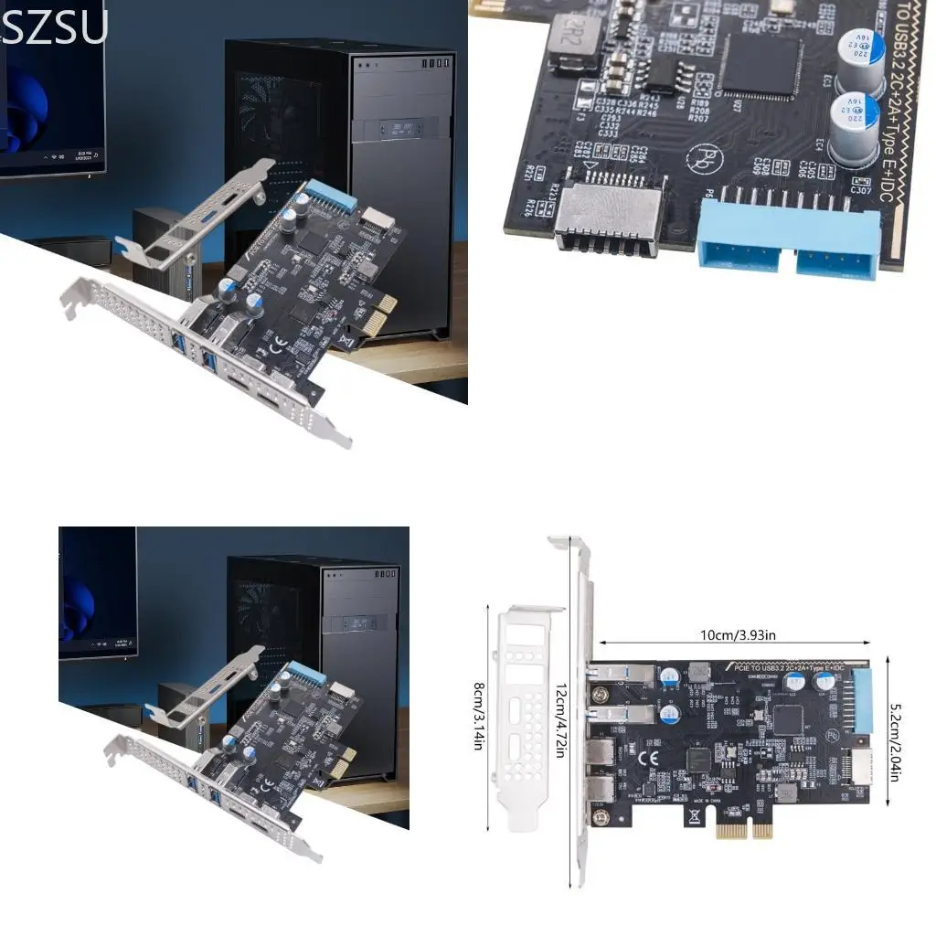 

SZSU Upgraded Expansion Card Adapter PCIE To 4 Port Type C Type E 19Pin 5Gbps PCIE