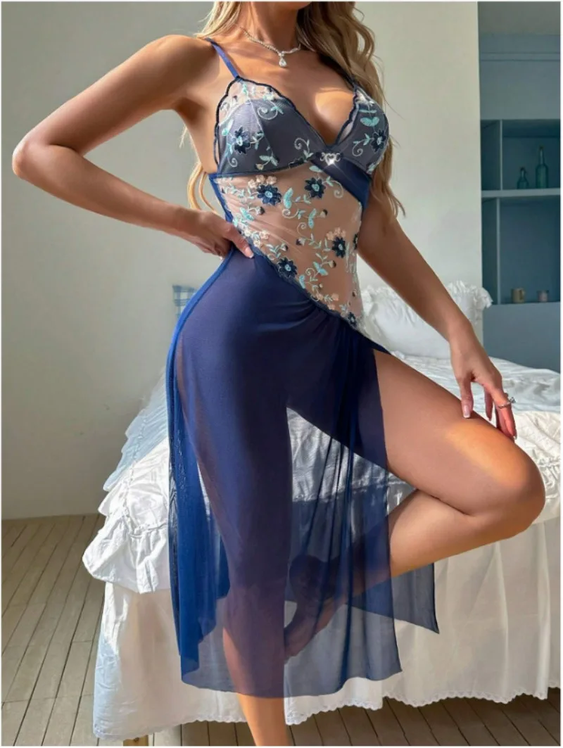 Sexy Lingerie 2025 New Style Strapless Open-Weave Printed Sheer Skirt with Slits - Multi-color Sexy Nightgown Sexy Costume Women