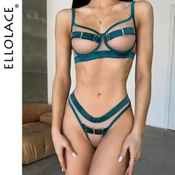 Ellolace Sexy Adult Lingerie Ultra Hot Tulle Transparent Underwear Ensemble Suspenders Set Seamless Sissy Erotic Onlyfans Outfit