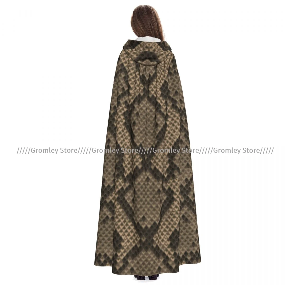 

Unisex Halloween Cloak Snake Skin Pattern Cape Hooded Medieval Costume Witch Wicca Vampire