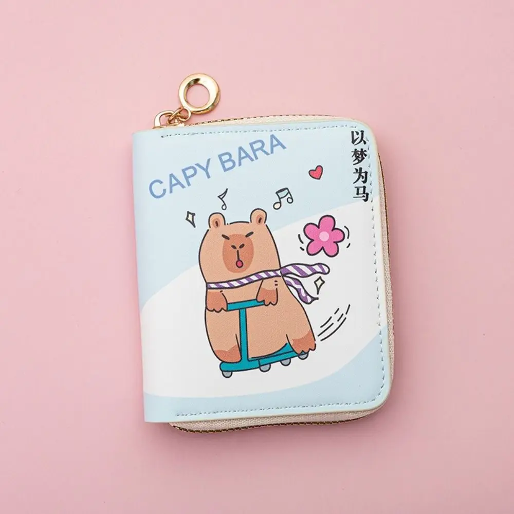 Portamonete portatile con cerniera Capybara Pu Tasca per carte Porta carte Capybara stile coreano Frizione Borsa per il cambio Portafoglio corto Studente