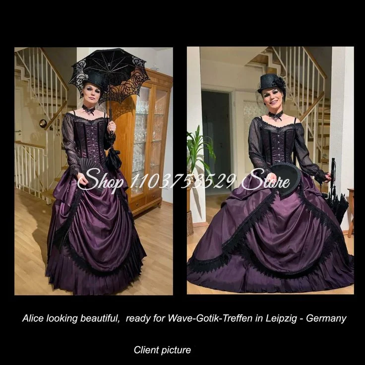 Vestido de fiesta victoriano gótico Vintage personalizado, corsé con apliques y hombros descubiertos, vestido de noche para ocasiones especiales, vestido de baile de máscaras