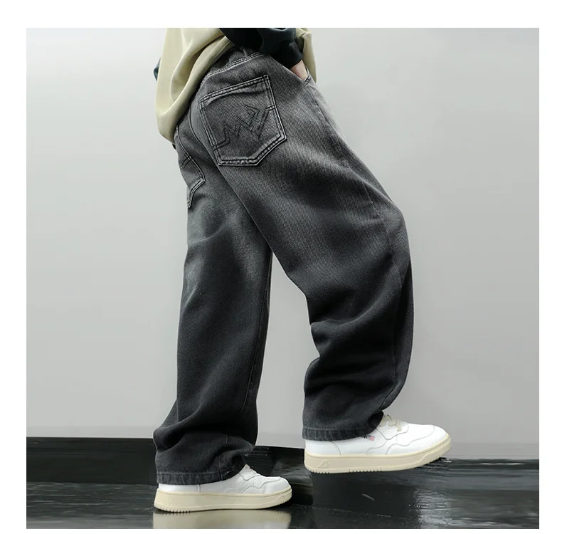 Vintage Kinder Schwarze Gradient-Jeans für Jungen Baby Herbstkleidung Klassische Hosen Kinder Retro Denim-Hosen Große Jungen-Jeans 5 bis 14 Jahre – Detail 8